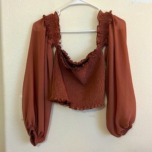 Stretchy long sleeve off the shoulder cropped top